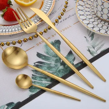 

4 Pcs Metal Cutlery Set Stainless Steel Gold Western Steak Knife Fork Spoon Tableware Set Dinner Wedding Dinnerware Set KK60CJ