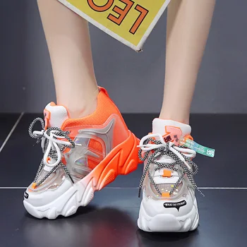 

Lucyever 2020 Spring Autumn High Platform Sneakers for Women Thick Bottom Hidden Heels Casual Shoes Woman High Heel Ankle Boots