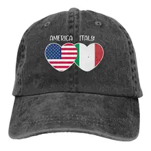 Итальянские сердца американский флаг мужчины женщины регулируемые бейсболки джинсовая ткань папа шляпы