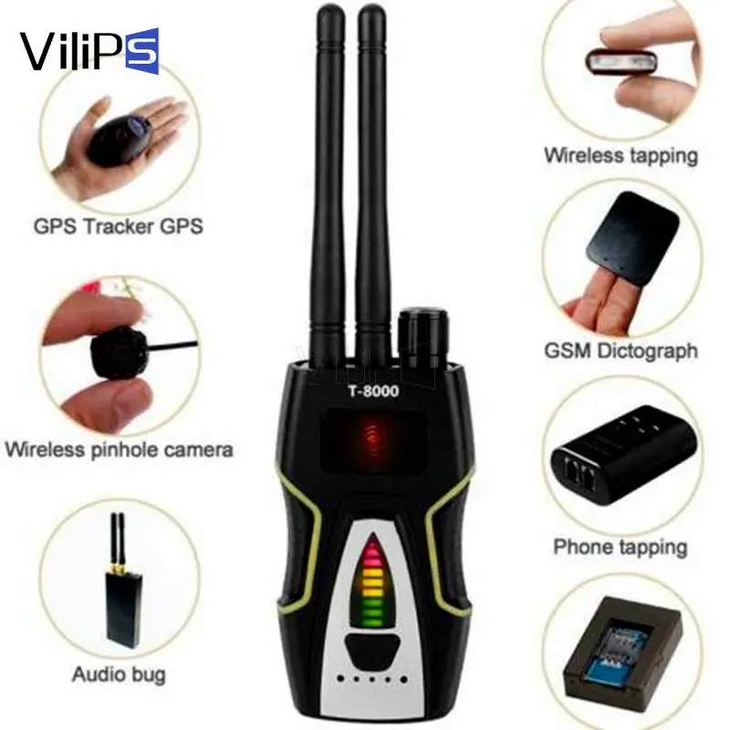 Vilips Anti- Spy Wireless RF Signal Detector Camera Detect GSM Audio Finder GPS Scan Detector Anti Candid Camera Signal Scanner camera detector anti sneak shooting anti monitoring infrared detection scanner vibration wireless signal detector to protect