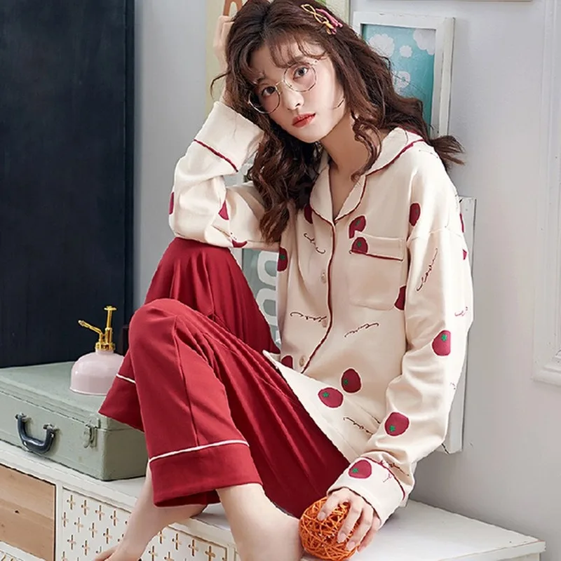 Пижамы женские топы+ брюки 2 шт. комплект пижамы корейского размера плюс Пижама Casal мультфильм Стиль домашняя одежда хлопок пижамы для женщин