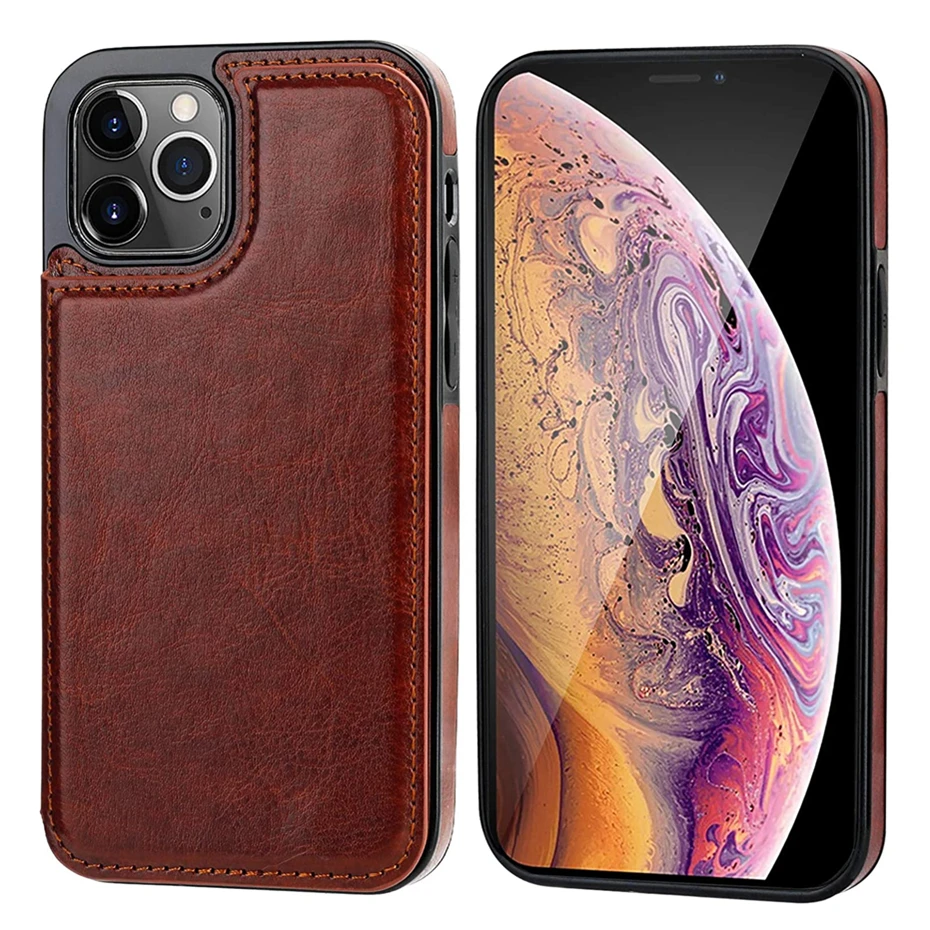 Luxury Slim Fit Premium Leather Cover For iPhone 13 11 12 mini Pro XR XS Max X 6 7 8 Plus Wallet Card Slots Shockproof Flip Case