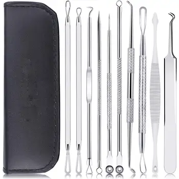 

Beauty Blackhead Remover 10Pcs Stainless Steel Extractor Pimple Acne Tool Kit Face Skin Care Tools Needles Facial Pore Cleaner