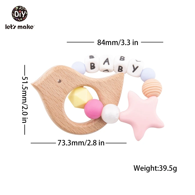 Let's Make 1pc Baby Rattles Beech Wooden Teething Toys Nursing Bracelet Elephant Giraffe Shape Bracelet Baby Name Wood Teether