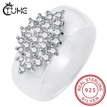 

8mm Width Ceramic Rings Black White Silver Color Never Fade Healthy Ceramic Women Rings Wedding CZ Crystal Rings Christmas Gift