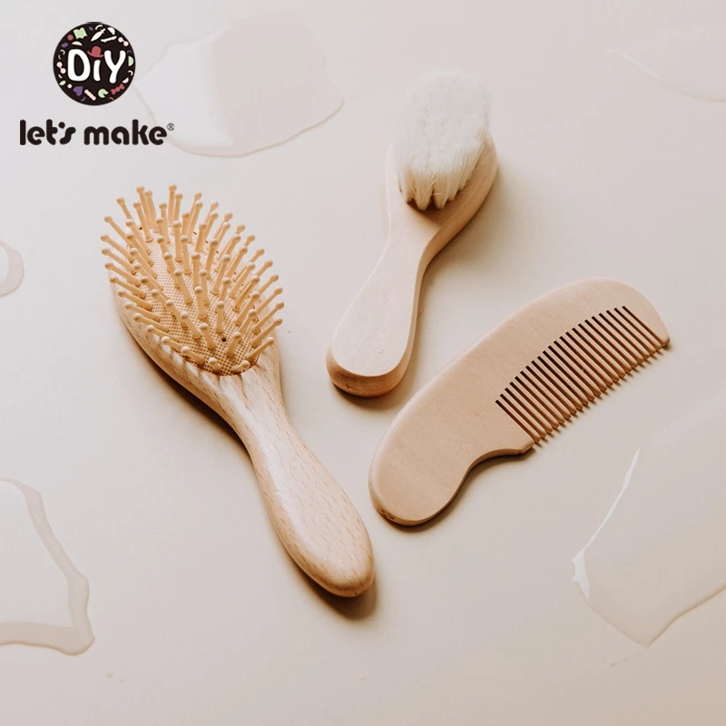 Let's Make Baby Wooden Brush Comb Newborn Hair Brush Infant Head Massager Hair Infant Comb Head Massager baby care kit hair care set