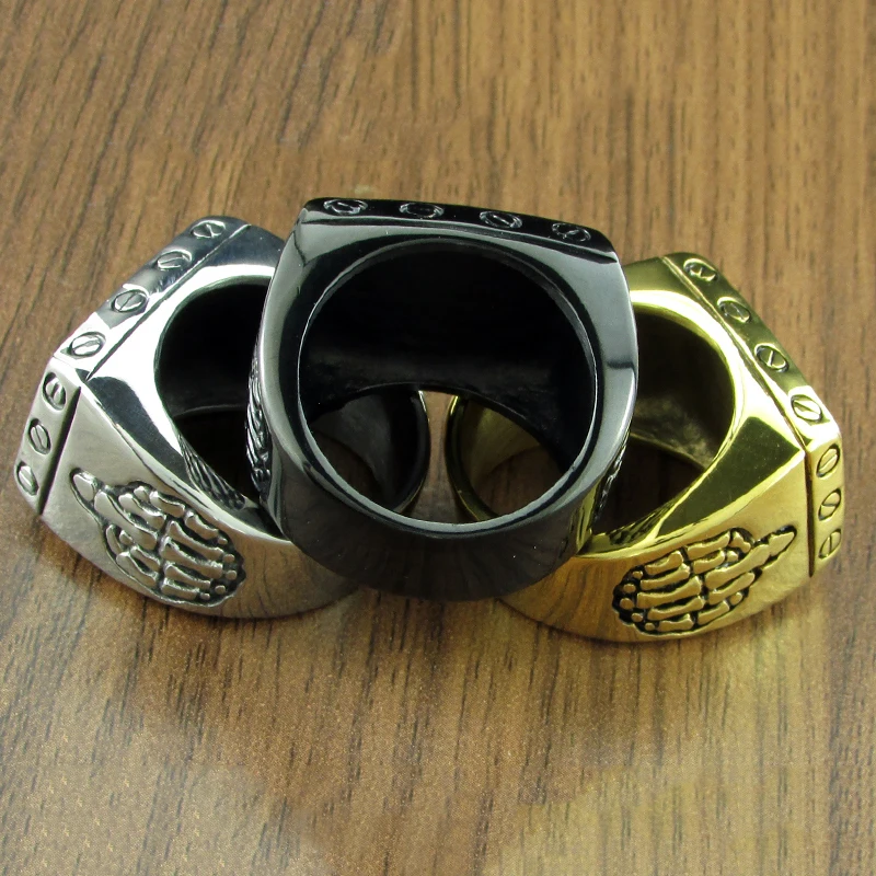 Punk 316L Stainless Steel Silver color Black FTW Middle Finger Mechanical Screw Motor Cycle Letter Biker Ring Sports Rider Ring 2