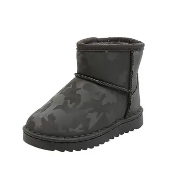 

Children's Snow Boots Winter New Leather Soft Flat Shoes Plush Warm Thick Cotton Shoes Hot Sale Boys Waterproof Short Boots E172