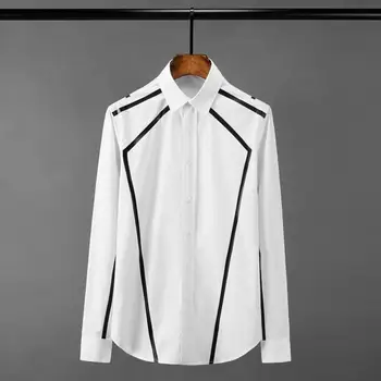 

New Simple Stripe Mens Shirts Luxury Long Sleeve White Black Mens Dress Shirts High Quality Slim Fit Casual Man Shirts