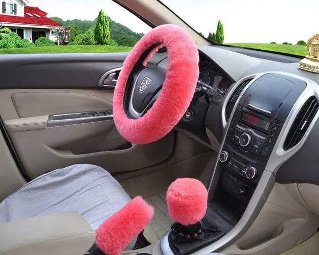 Universal Steering-wheel Plush Car Steering Wheel Covers Winter Faux fur Hand Brake& Gear Cover Set Car Interior Accessories