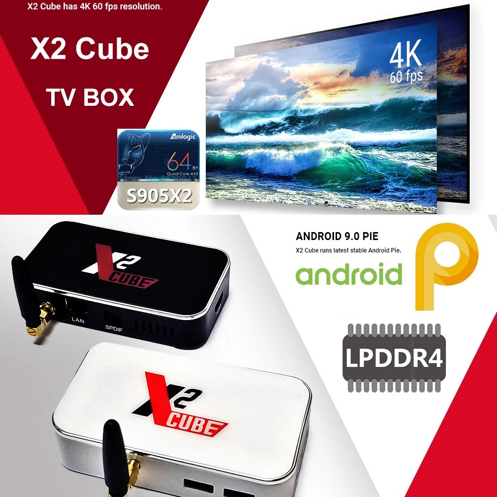 X2-CUBE Smart Android 9,0 ТВ приставка Amlogic S905X2 2 Гб DDR4 16 Гб rom телеприставка 2,4G/5G WiFi 1000M Bluetooth 4K HD медиаплеер