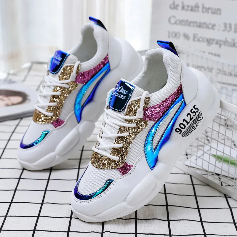 

Women's Athletic Shoes Summer 2019 New Style Sequin Mesh Single Shoes Muscle Bottom Casual Dad Shoes WOMEN'S Shoes