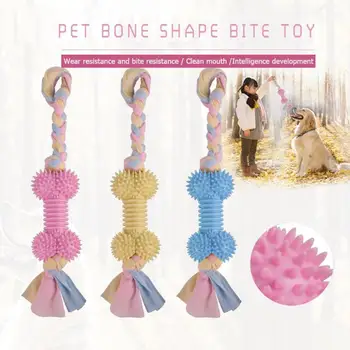

Funny Pet Toy TPR Bone Shaped Thorn Ball Cloth Strips Dog Chew Bite Molar Toys TPR + Pure Cotton Material Yellow Pink Blue