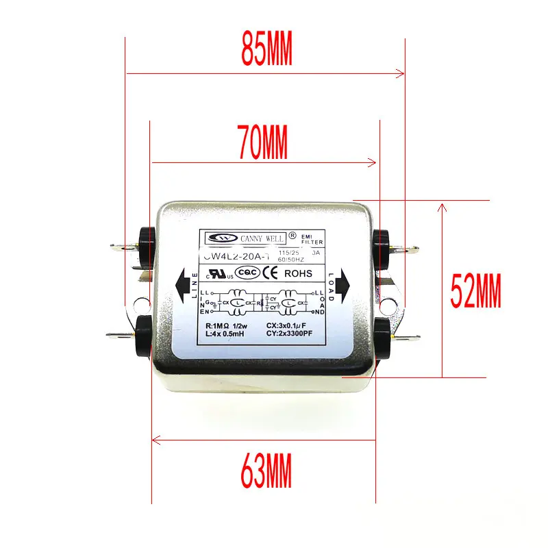 1 шт. EMI фильтр CW4L2-20A-T 20A 115 в 250 В CW4L2 CW4E 60/50 Гц монофазный Улучшенный AC