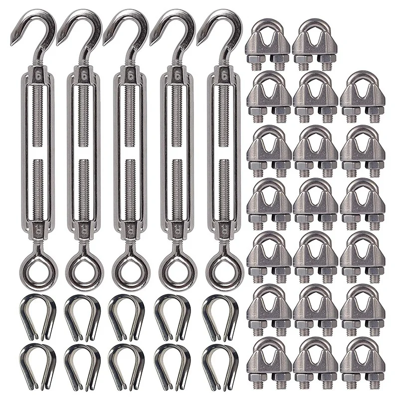 304 Stainless Steel Turnbuckle M6 Wire Rope Tension Tensioner Strainer and M3 Clips 1/8 Inch Cable Railing Kit for Wo | Инструменты