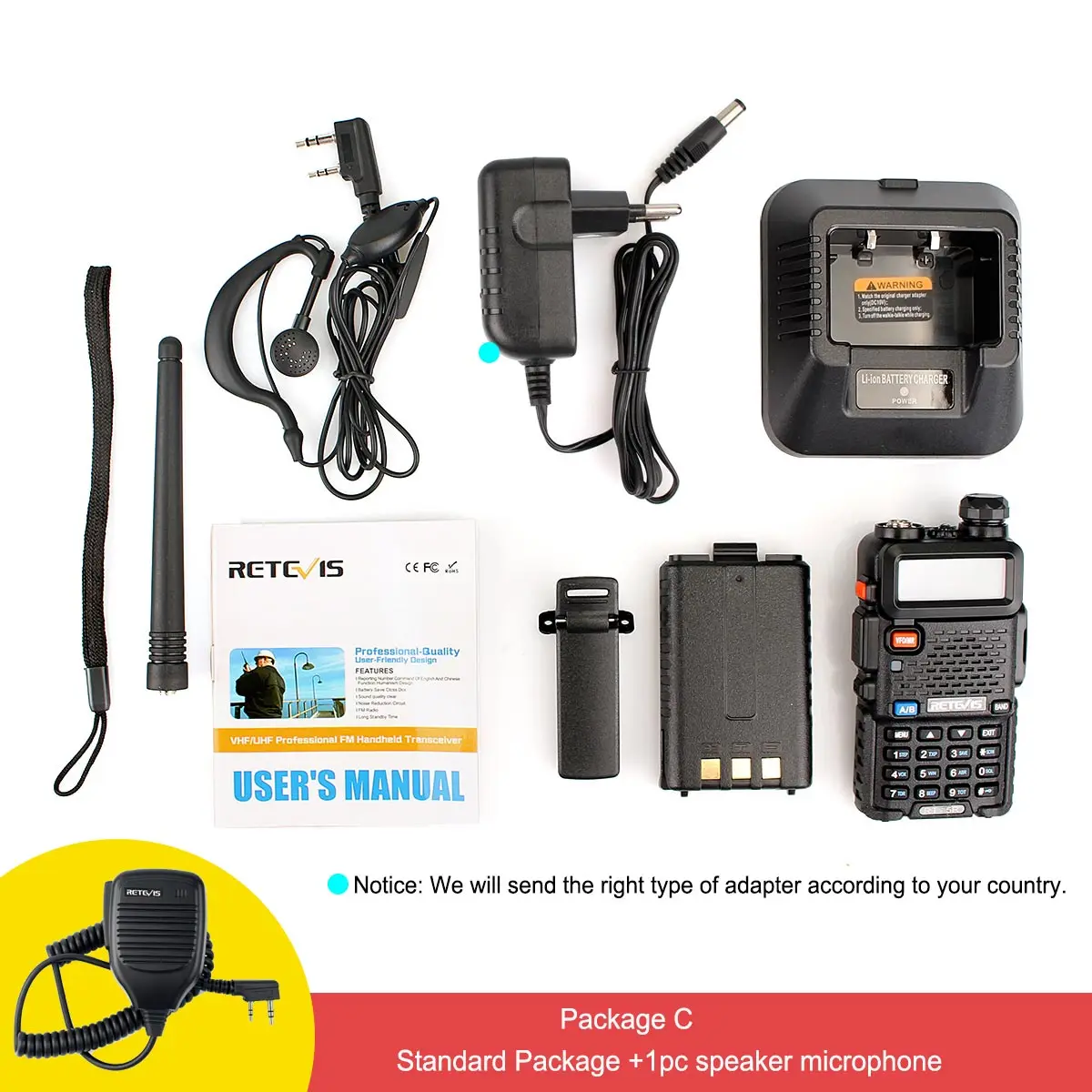 Package C RETEVIS RT5R удобная портативная рация 5 Вт VHF UHF VOX FM Ham любительская радиостанция двухсторонний радиоприемопередатчик рация для охоты - Цвет: Package C