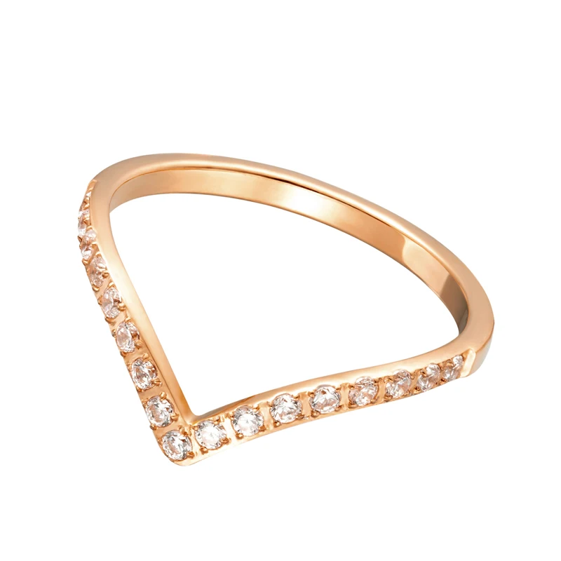 Womens Ring V Shape CNC Inlaid Zircon Titanium Steel Jewelry Mother's day Christmas Gift