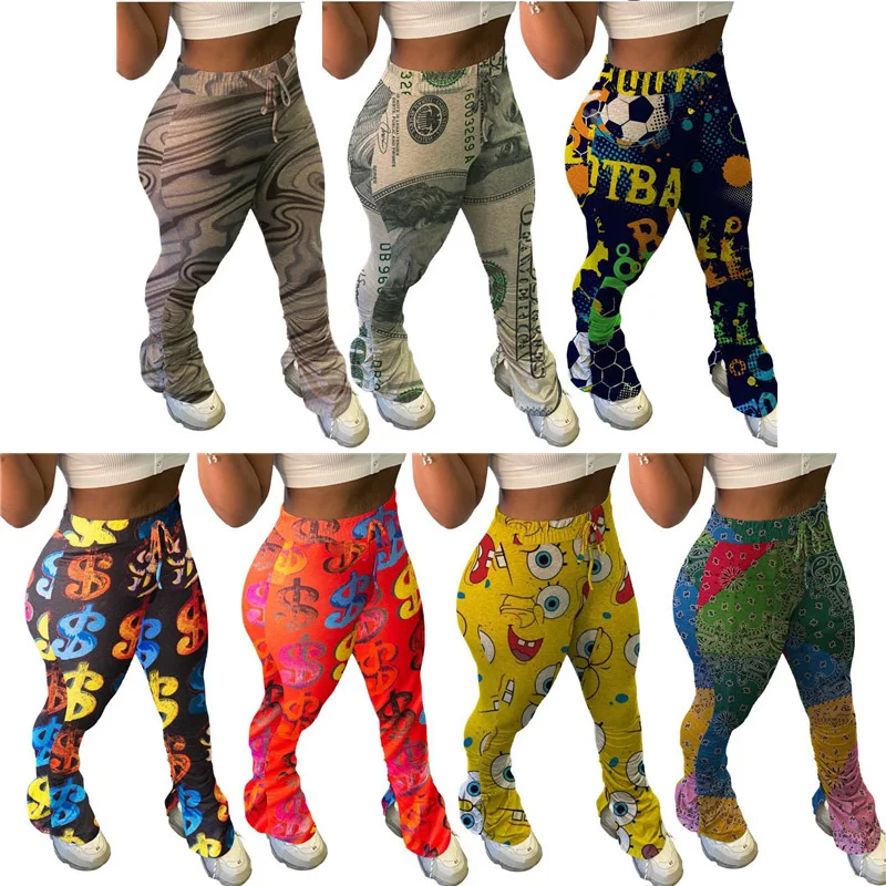

Wholesale Multicolor Cartoon Print Women Sweatpants Fashion Pleated Casual Trousers Female Fitness Long Pants Trousers Sportwear