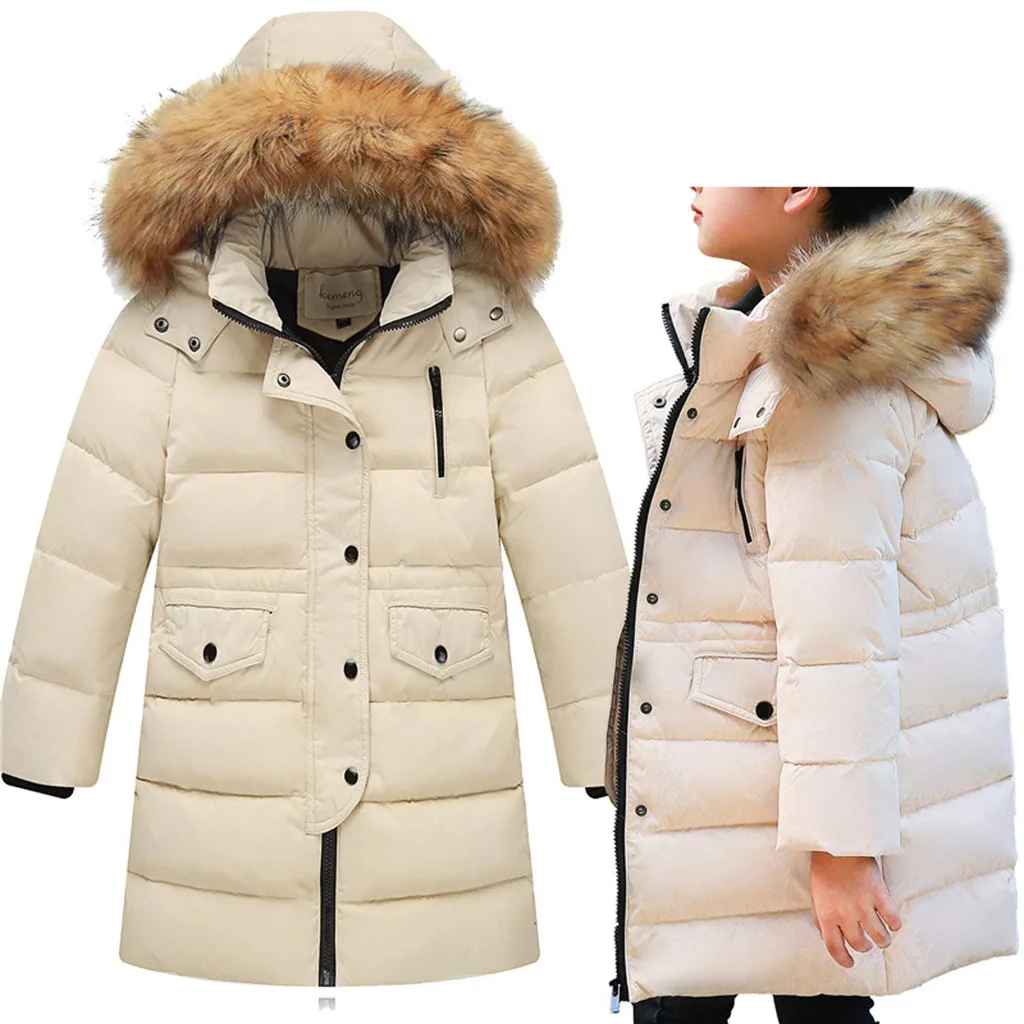 

Kids Girls Winter Faux Fur Hooded Parka Down Coat Puffer Jacket Padded Overcoat warm Winter Cartoon Coat Jacket Thick Outerwear