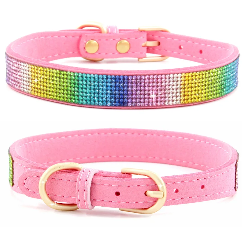 Bling Rhinestone Dog Cat Collars Leather Pet Puppy Kitten Collar Walk Leash Lead For Small Medium Dogs Cats Chihuahua Pug Yorkie 