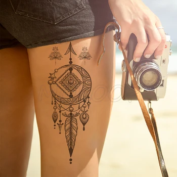 

Temporary Fake tatoo black moon star arrow mandala flower totem tattoo sticker big tatto body art leg hand for women girl men