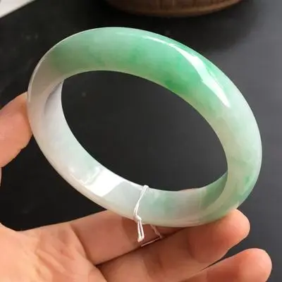 

Zheru Jewelry Natural Burmese Jade 54-62mm Light Green Bangle Elegant Princess Jewelry Best Gift
