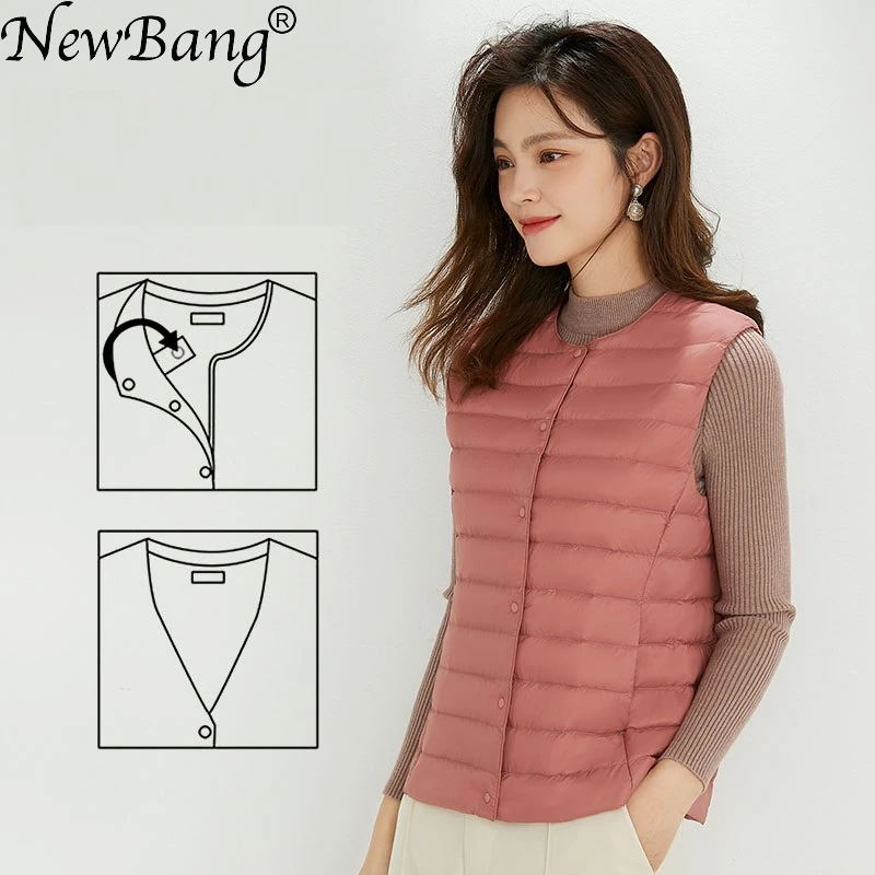 NewBang 90% tissu mat femmes gilets chauds Ultra léger vers le bas gilet femmes deux voies gilet Portable chaud sans manches doublure d'hiver