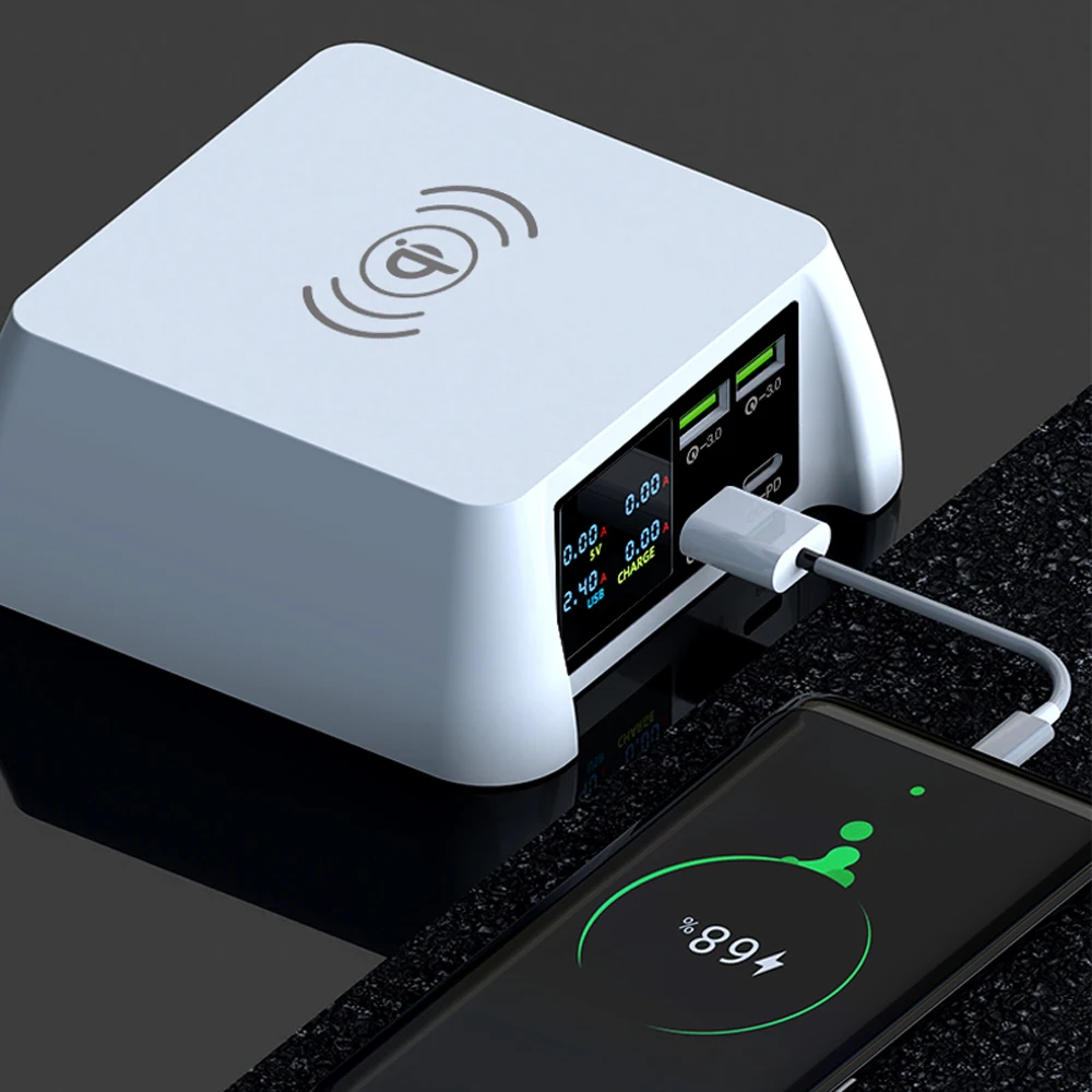 US $27.88 100W Multi USB Charger Qi Wireless Charger QC 30 Quick Charge LCD PD Fast Charger For Iphone XS 12 11 Pro Max Samsung Huawei