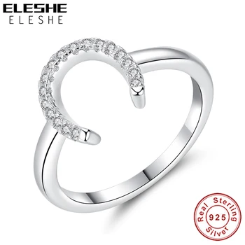 

ELESHE Authentic 925 Sterling Silver Finger Rings Sparkling Crystal CZ U Shape Hook Ring For Women Wedding Christmas Jewelry