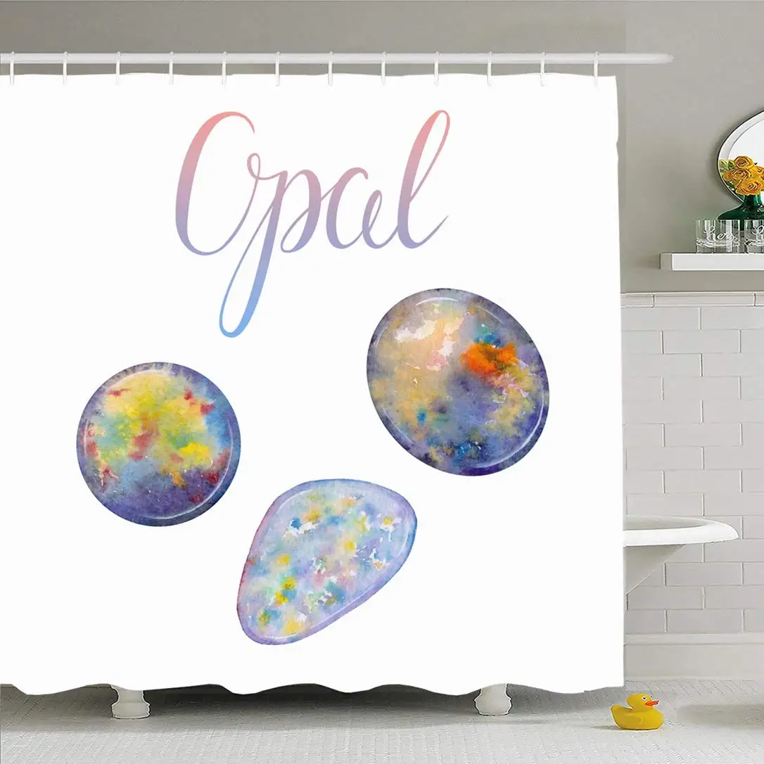 

Shower Curtain Set with Hooks 72x78 Realistic Zodiac October Birthstone Opal Spectrum Isolated Jewels On by Drawn Smooth White