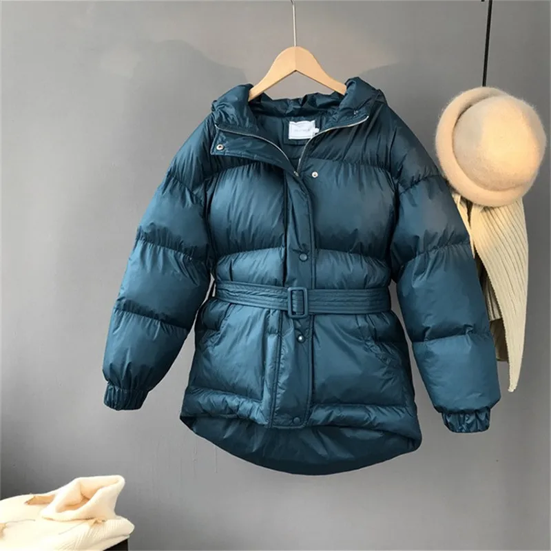 blue OCEANLOVE, три цвета, однотонная женская парка, с капюшоном, на молнии, однобортное пальто, зимнее, толстое, корейская мода, с поясом, куртка, короткая, 10635 - Цвет: blue