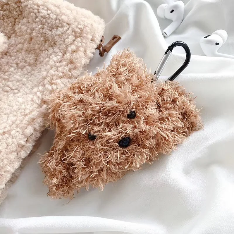 

For AirPods Pro Case 3D Teddy Dog Cartoon Soft Plush Wireless Earphone Cases For Apple Airpods Case Cute Cover Funda + Ring