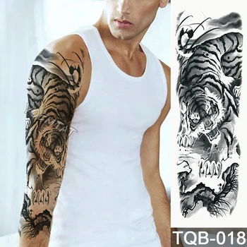 

New 1 Piece Temporary Tattoo Sticker Tigers down the mountain pattern Full Flower Tattoo with Arm Body Art Big Large Fake Tattoo