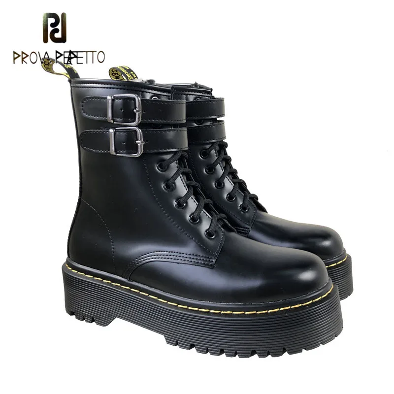 

Prova Perfetto 2019 Winter New Black Muffin Platform Martin Boots Female Handsome Motorcycle Boots Double Buckle Short Boots