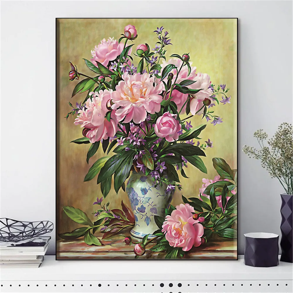 

HUACAN Cross Stitch Flowers Cotton Thread Embroidery Kits Painting DIY Needlework 14CT Home Decoration
