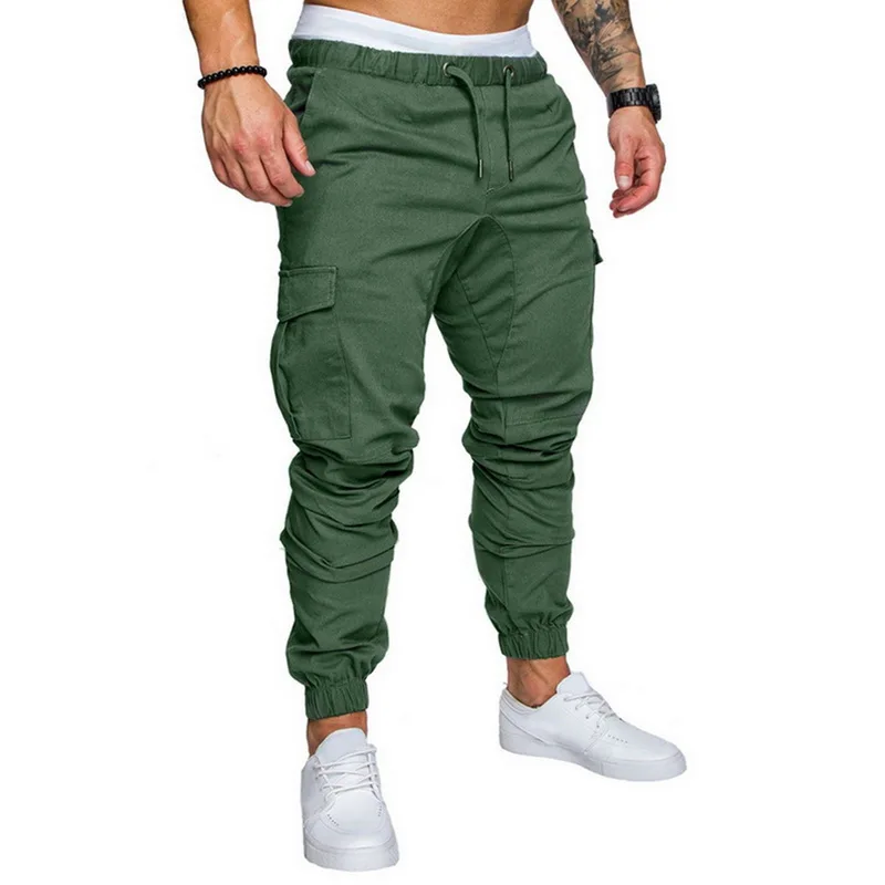 Штаны для бега, одноцветные мужские хлопковые эластичные длинные брюки, военные брюки-карго, модные леггинсы - Цвет: color 4