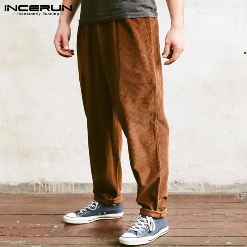 INCERUN Модные мужские вельветовые брюки однотонные трико для мужчин молнии уличная Кнопка повседневные деловые брюки хип-хоп брюки мужские