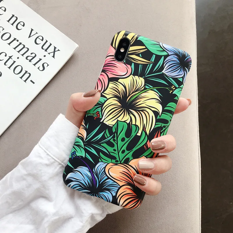 T3 Five Colors Роскошный чехол с принтом листьев цветов для iPhone XS Max XR X Ретро IMD силиконовый мягкий чехол с цветами для iPhone 8 7 Plus 6s 6 Capa - Цвет: T3 Five Colors
