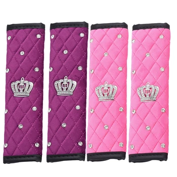 

2pcs Bling Rhinestone Crystal Crown Black Car Seat Belt Covers Seatbelt Strap Shoulder Pads