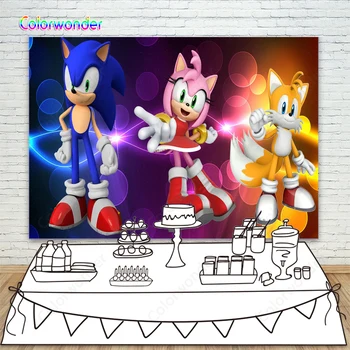 

Blue Sonic Yelow Tails Pink Amy Rose Photography Backdrops For Boys Happy Birthday Game Party Supplies Banner Photo Backgrounds