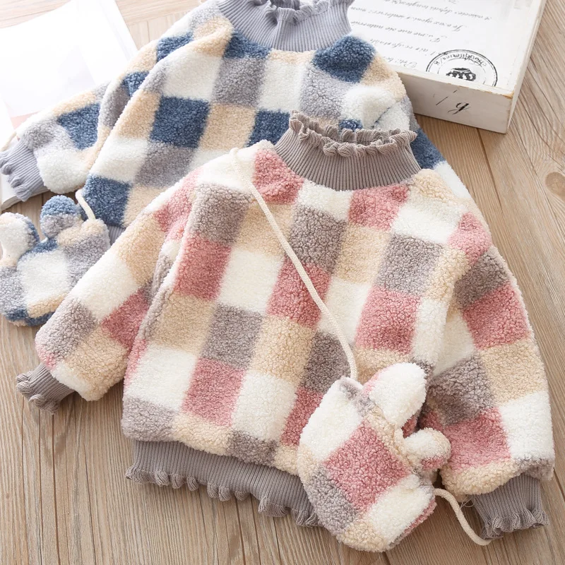 Thunderers/ модный свитер для малышей теплые детские блузки с длинными рукавами и принтом детская рубашка с ворсом повседневная одежда с сумкой, 24 мес.-6 лет
