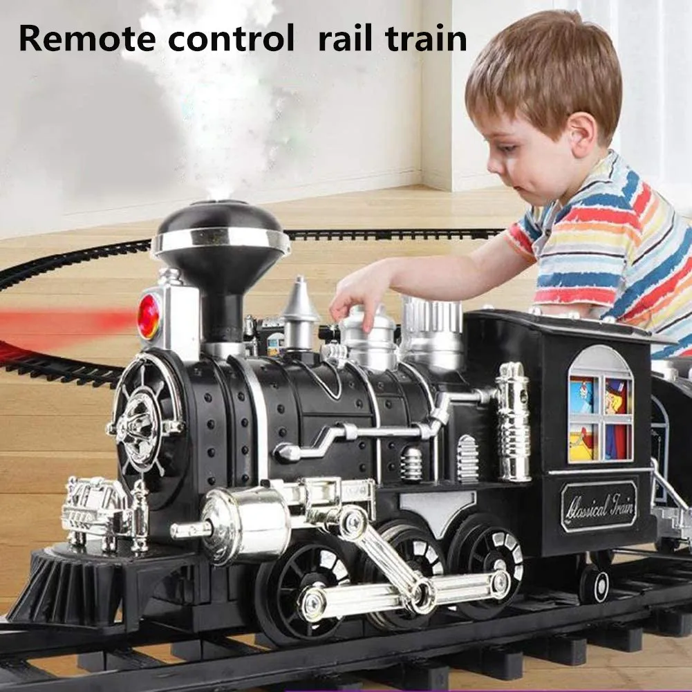 L80cm Train toy 2.4G Radio Remote Control Rail Car Steam Train Classic Rail Car Model Simulation Sound 15 Assembly Tracks