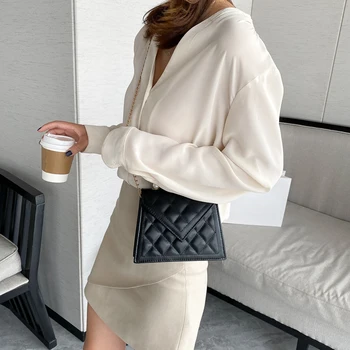 

Popular Simple Female Daily Bag Fashion Lattice Pattern PU Women Shoulder Bag Tote Pearl Chain Crossbody Handbag