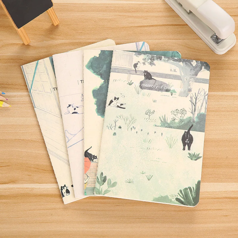 CatNo1 4 шт./компл. дневник школьный блокнот A5-30 простыни Kawaii блокнот мультфильм Дневник Журнал 9 стилей тетрадь подарки - Цвет: CatNo1