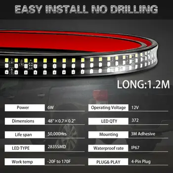 

48/60 Inch Car Truck Flexible LED Strip Light Tail Tailgate Light Bar 3Row Reverse Brake Driving Turn Signal Lamp 12V DC