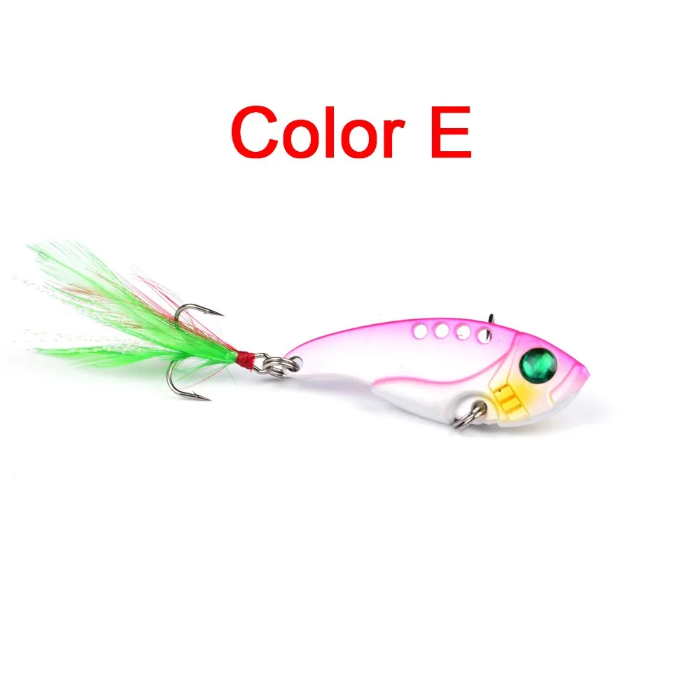 Evil 1pcs Metal VIB 11g/5.5cm Fishing Lure Vibration Spoon Hard Baits with Feather Crankbait Wobbler Swimbait Cicada VIB Tackle - Цвет: E