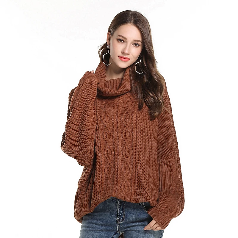 

Oversized Autumn Winter Turtleneck Pullover Women Brown Knit Sweater Preppy Style Loose Long Sleeve Jumper Sueter Mujer Casual