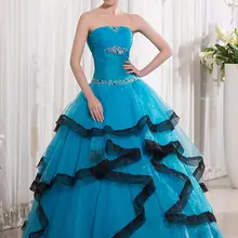 Бальные платья для взрослых без бретелек из присборенной органзы, бальное платье принцессы, бальное платье голубого и черного цвета