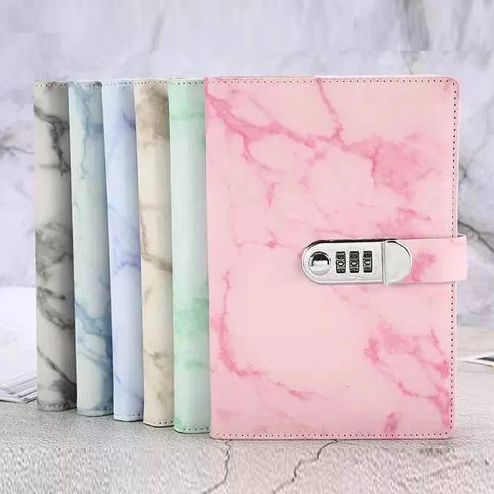 A5 Marble Leather Notebooks With Inner Page School Student Diary Hand Ledger Notepad