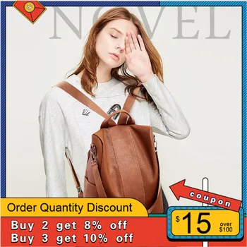 

2019New Woman Backpack Bag Casual Wild Soft Leather Dual-use Small Backpack Zipper Double Shoulder Bag Travel Bag mochila